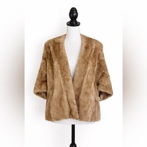 Vintage Genuine Fur Tan Cape Stole Mob Wife Old Hollywood Shawl Glam Mid Century